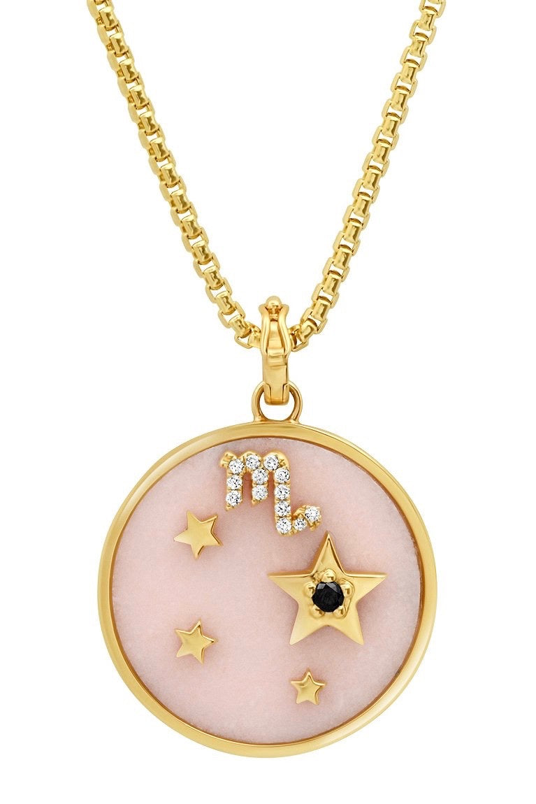 Large Pink Opal Zodiac Necklace - Aquarius on 18” Chain available in store (Other Signs by Special Order)