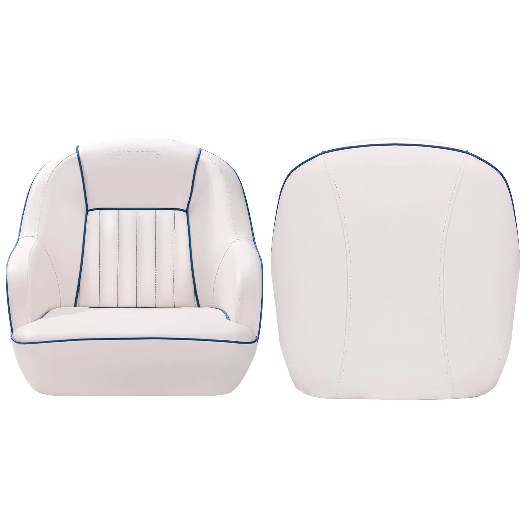 Pontoon Boat Seat, Captains Bucket Boat Seat, Back Folding Boat, Boat Cabin Seating – White & Blue