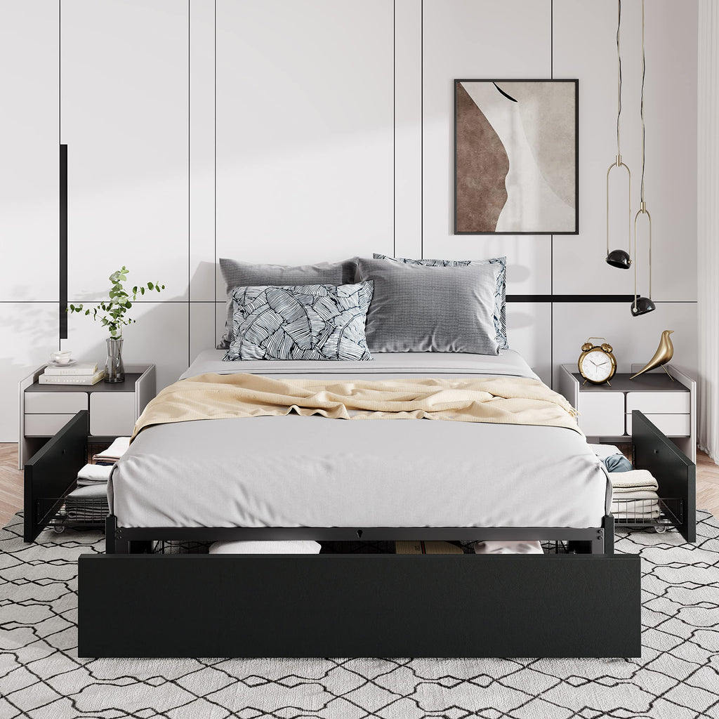 Allewie Queen Size Platform Bed Frame with 3 Storage Drawers